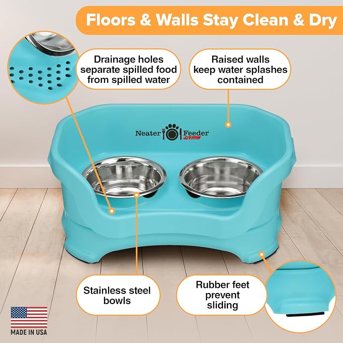 Neater Pet Brands Neater Feeder Deluxe Mess Proof Cat Bowls Elevated, Made in USA, No Spill Raised Bowls for Indoor Cats, Stainless Steel Food and Water Bowl Set, Pet Dish Feeding Station, Aquamarine - Image 4