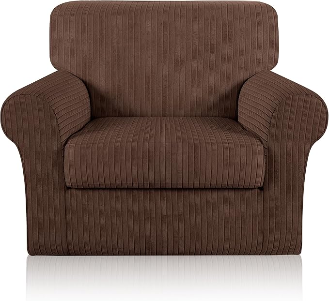 Armchair Cover Stretching Skid Resistance Couch Cover for Pets Washable, Thick and Durable Soft High Spandex Striped Pattern Sofa Covers, Form Fitted Chair Slipcover(Armchair, Chocolate) by ChengEase