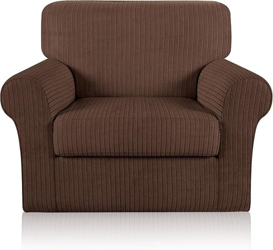 Armchair Cover Stretching Skid Resistance Couch Cover for Pets Washable, Thick and Durable Soft High Spandex Striped Pattern Sofa Covers, Form Fitted Chair Slipcover(Armchair, Chocolate) by ChengEase