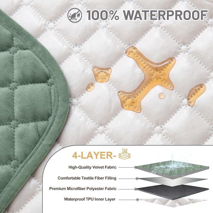 Sectional Couch Covers for Dogs 100% Waterproof Corner L Shaped Sofa Cover Pet Friendly Velvet Washable Anti Slip L Shape Modular Sofa Slipcover Protector with Pockets (Light Green, XL Plus) - Image 3