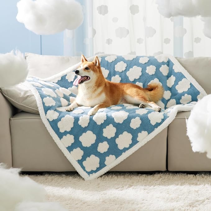 LE SURE Waterproof Dog Blankets for Large Dogs Cute Cozy 3D Jacquard,40x50 | Warm Soft Pet Blanket for Senior Dogs Aesthetic Gift, Washable Sherpa Throw, Reversible Couch Protector, Clouds Blue - Image 2
