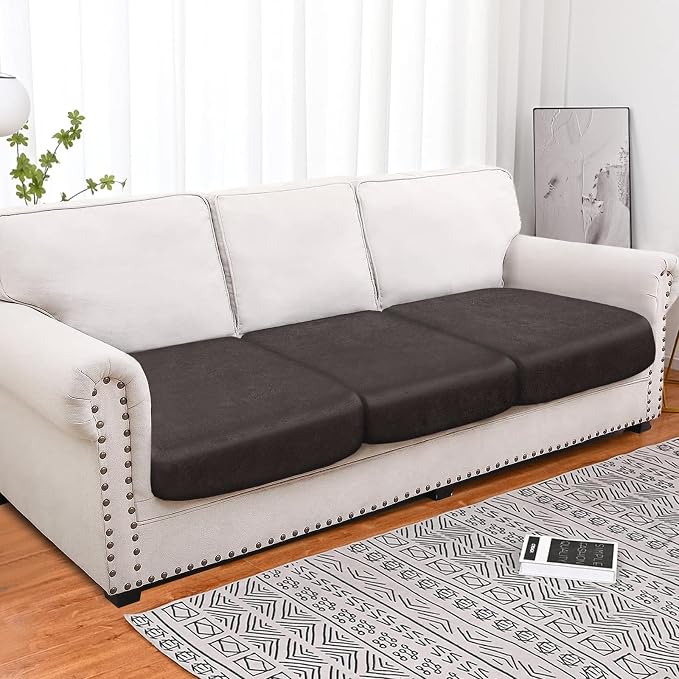 molasofa Leather Look Couch Cushion Covers, Stretch Sofa Cushion Covers for Sectional Armchair Loveseat Protector,Replacement Seat Cushion Slipcovers, Machine Washable (3 Cushion Sofa, Chocolate) - Image 3