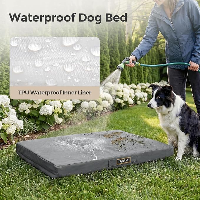 Sytopia Outdoor Dog Bed for Extra Large Dogs (90 lbs), Waterproof Orthopedic Pet Bed with Removable Washable Cover, Indoor Outdoor Dog Mat for Patio, Crate, Camping, Travel & Home, Gray - Image 2
