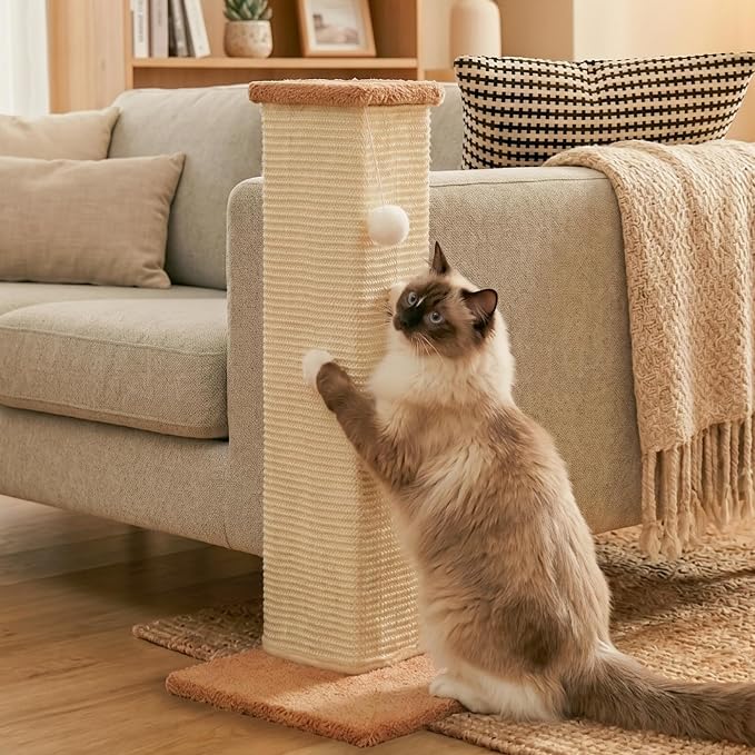 PETKARAY Couch Corner Cat Scratcher, 28.5" Sisal Scratching Post for Cats | Corner Wall Scratch Pad for Furniture Protection, Large Vertical Cat Scratching Post with Plush Base by PETKARAY