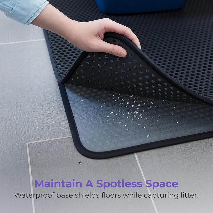 iPrimio Large Cat Litter Trapper Mat with Exclusive Urine/Waterproof Layer - Cat Litter Mat - Larger Holes with Urine Puppy Pad Option for Messy Cats - Soft on Paws and Light - 30" x 23" (Black Color) - Image 5