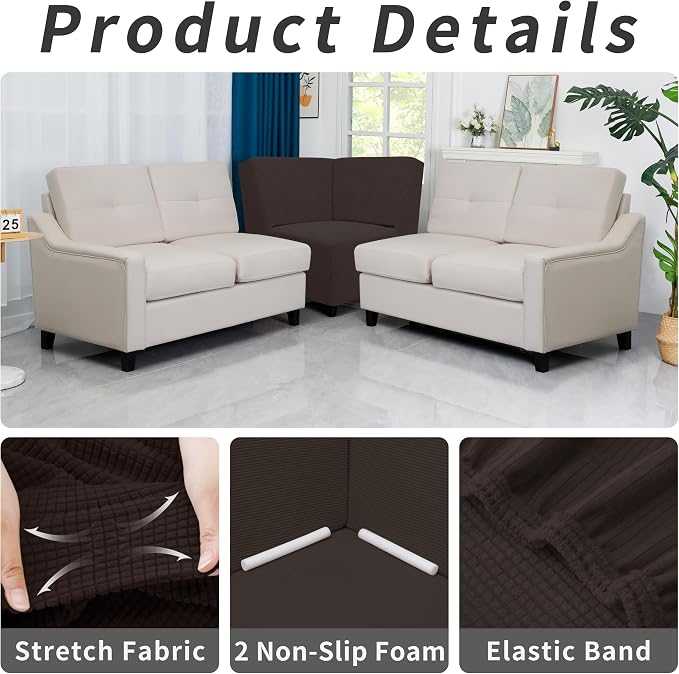 Easy-Going Stretch Soft Sectional Corner Sofa Couch Slipcover Chocolate | 1-Piece Sofa Cover Furniture Protector with Bottom For Kids, Pet, Spandex Jacquard Machine Washable for Living Room - Image 4