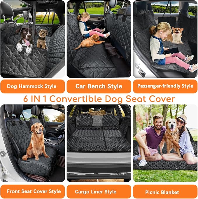 URPOWER 6-in-1 Dog Car Seat Cover for Back Seat, Waterproof Dog Car Hammock with Mesh Window, Non-Slip Pet Backseat Protector for Cars, Trucks and SUVs - Image 2