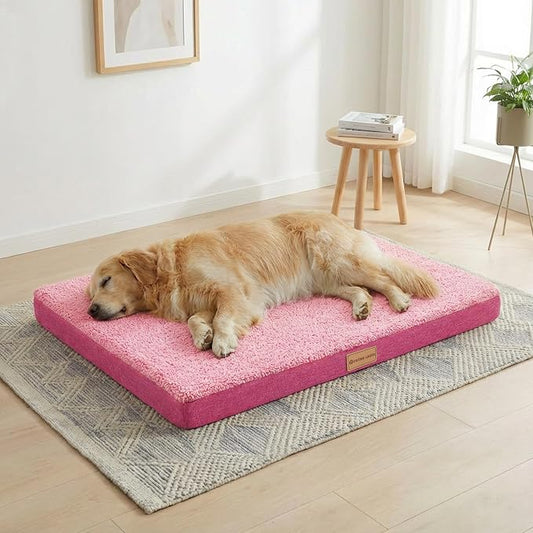 Patas Lague Orthopedic Jumbo Dog Bed for Large Sized Dog 56''X40'', Soft Waterproof Egg Crate Foam Large Pet Crate Beds Mat with Removable Washable Cover and Non-Slip Bottom, Pink by PatasLague