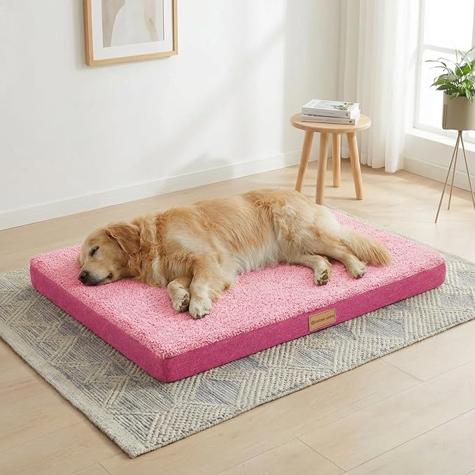 Patas Lague Orthopedic Large Dog Bed Washable Pet Sofa Mat 48''X30'' Pink | Egg-Crate Foam Dog Couch For Large Sized Dogs, Waterproof Removable Cover, Soft Pet Crate Bed With Nonskid Bottom by PatasLague