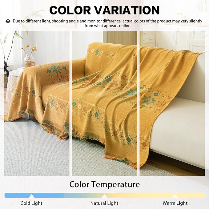 DREAMINGO Orange Boho Sofa Cover Chenille Couch Cover Blanket Vintage Bohemian Sofa Covers for 2 Cushion Couch Geometric Jacquard Sectional Couch Covers for Dogs Washable Loveseat Slipcover 71"x118" - Image 6