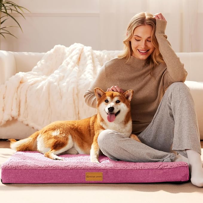 Patas Lague Orthopedic Large Dog Bed Washable Pet Sofa Mat 42''X28'' Pink | Egg-Crate Foam Dog Couch For Large Sized Dogs, Waterproof Removable Cover, Soft Pet Crate Bed With Nonskid Bottom - Image 2