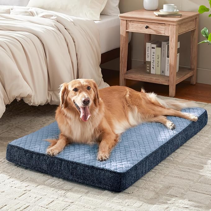 JOEJOY Orthopedic Dog Bed for Large Dogs, Washable Dog Crate Bed Large Sized with Removable Cover, Egg Memory Foam Big Pet Beds, Blue, 35"x22" - Image 2