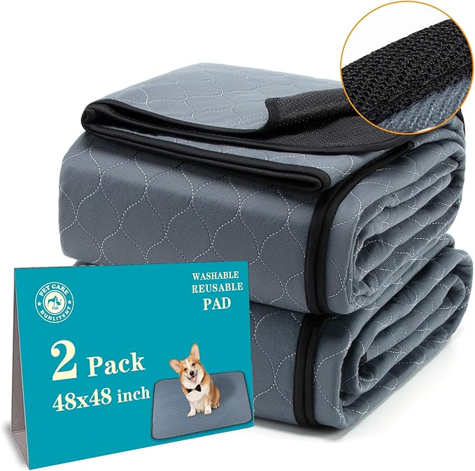 Bunlitent Washable Pee Pads for Dogs, 48x48, 2 Pack, Reusable Puppy Pads | Reusable, Quick Dry, Anti-Slip, Large, Waterproof, Whelping Pad for Pet, Playpen, Incontinence, Housebreaking, Training, Grey by Bunlitent