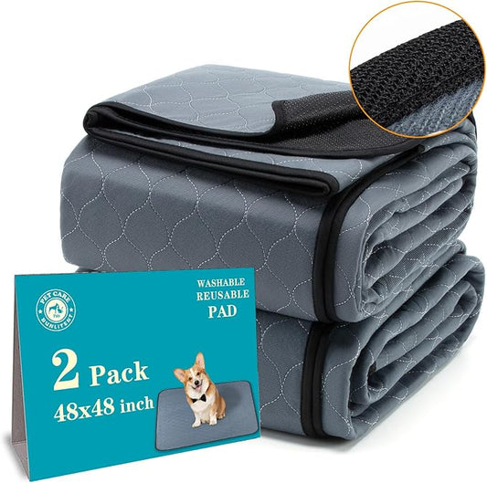 Bunlitent Washable Pee Pads for Dogs, 48x48, 2 Pack, Reusable Puppy Pads | Reusable, Quick Dry, Anti-Slip, Large, Waterproof, Whelping Pad for Pet, Playpen, Incontinence, Housebreaking, Training, Grey by Bunlitent