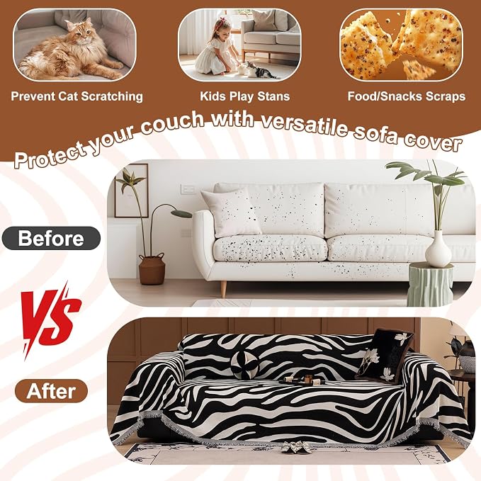 ROOMLIFE Leopard Couch Cover Boho Sofa Covers for 3 Cushion Couch Washable | Furniture Protector Sofa Couch Cover for Dogs, Soft Breathable Sofa Slipcover, Couch Throw Blankets with Tassels 71''X134'' - Image 6