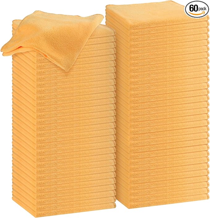 Nuenen Microfiber Cleaning Cloths for Cars 16 x 16 Inch Ultra Absorbent Car Towels Drying Reusable Cleaning Supplies House Kitchen Window Microfiber Towel(Yellow,60 Pcs) by Nuenen