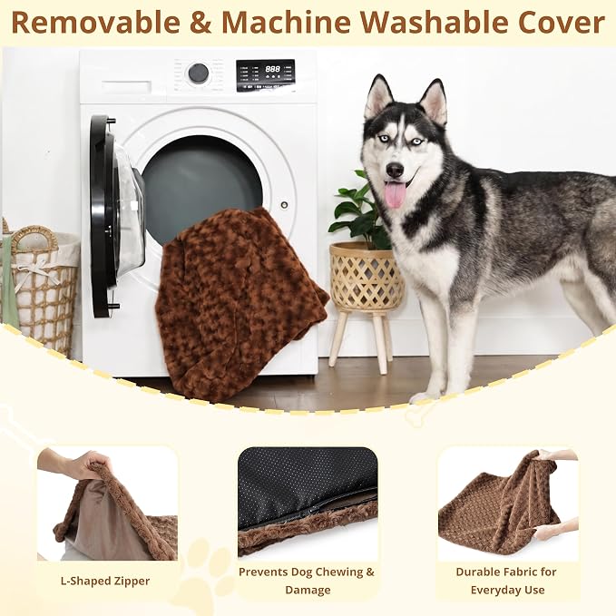 EGOHOME Dog Bed for Large Dogs, Shredded Memory Foam, Washable, Non-Slip | Balanced Support Foam, CertiPUR-US, Removable Washable Cover, Rose Velvet, Dog Crate Bed & Kennel Pad, 41 x 27 Inch, Brown - Image 5