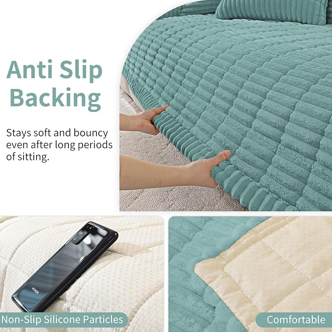 Fuzzy Sofa Headrest Covers for Dogs Washable, Thick Couch Covers for 3 Cushion Sofa Pet Friendly, Non Slip Plush Dog Couch Cover for for Sectional, Loveseat (Turquoise, 27.6" x 35.4") - Image 5