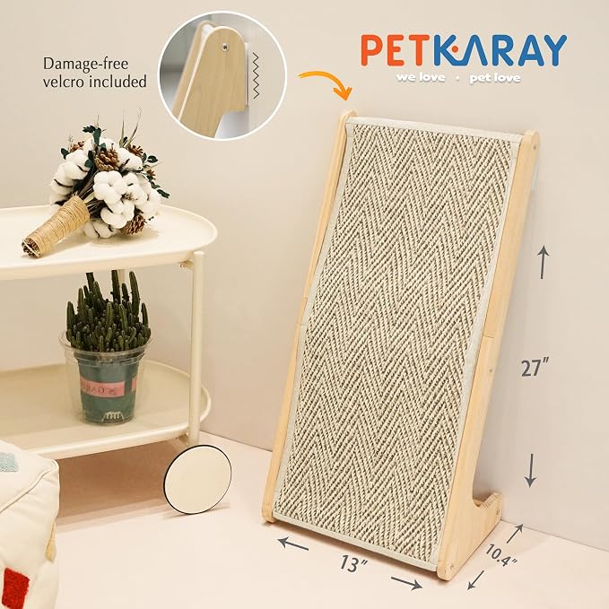 PETKARAY Sisal Cat Scratcher Ramp, L Shaped Scratching Post and Scratch Pad for Indoor Cats, Couch Furniture Protector, Chevron - Image 7