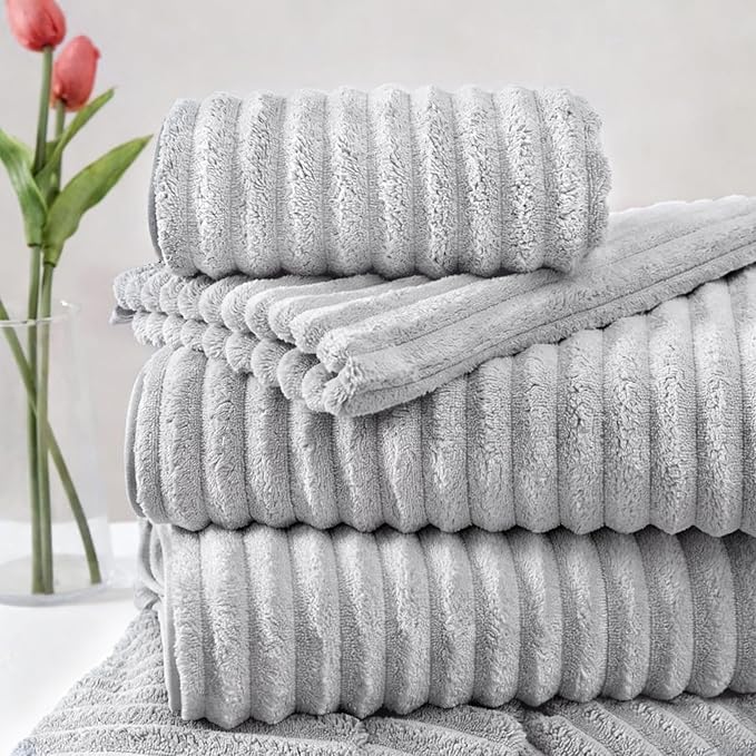 Extra Large Bath Towel Set 10 Piece, XL Bath Towels 35"x67" Oversized Bath Sheets, 280 GSM Microfiber Quick Dry Absorbent Towels, 5 Bath Sheets & 5 Hand Towels (Light Gray) - Image 7