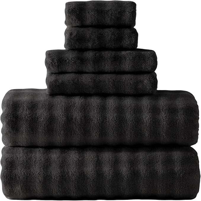 Bath Sheets Set 40x80 Inches Microfiber Extra Large BathTowels Super Soft Absorbent Quickly Dry Shower Towels for Bathroom (Black, PK 6) by FITIFINE