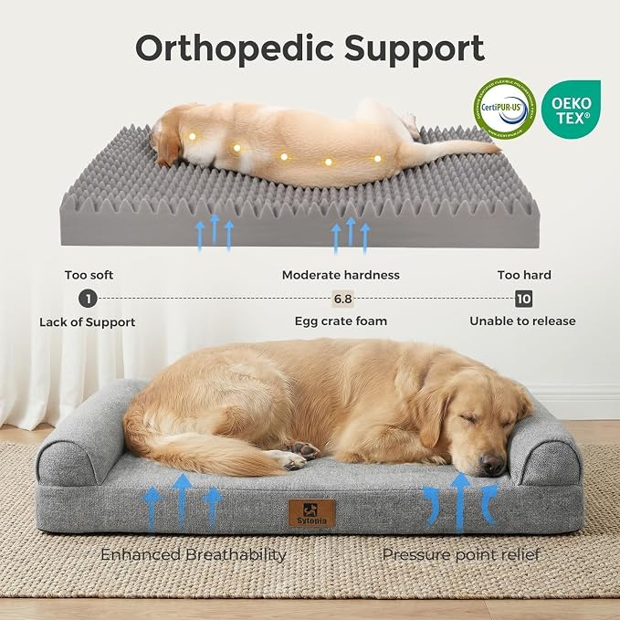 Sytopia 42 Inch Indestructible Dog Beds for Large Dogs, Big Chew Proof Orthopedic Egg Crate Foam Pet Bed with Washable Removable Cover and Anti-Slip Bottom, Grey - Image 3