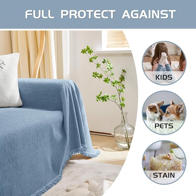 MEETSKY Couch Cover Sofa Covers for 3 Cushion Couch Sofa Slipcovers Thick Chenille Couch Cushion Covers for Loveseat Sectional Couch Covers Sofa Towel for Pets,Kids, 71" x 134", Blue - Image 7