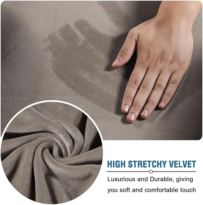 H.VERSAILTEX High Stretch Sofa Slipcover 4 Piece Cover Velvet Furniture Protector Form Fit Thick Velvet Extra Large Sofa Cover for 3 Cushion Couch Width Up to 97 Inch (Large Sofa, Taupe) - Image 5