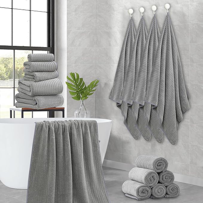 Hailea 18 Piece Family Bath Towel Set Include 6 Bath Towels,6 Hand Towels and 6 Washcloths Soft Bathroom Towel with Hanging Loops,Highly Absorbent Quick Dry Towels Set for Bathroom,Hotel and Spa-Grey - Image 8