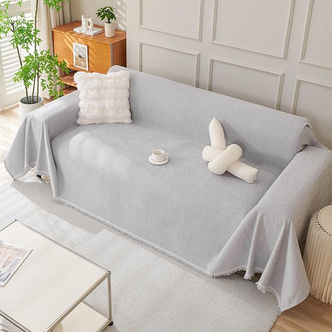 DREAMINGO Washable Couch Cover Chenille Pet Furniture Protector 71"x134" | Light Grey, Minimalist Versatile Style, Living Room Sofa Decor, Fit 3 Cushion Couch & Sectional, All Season Comfort - Image 7