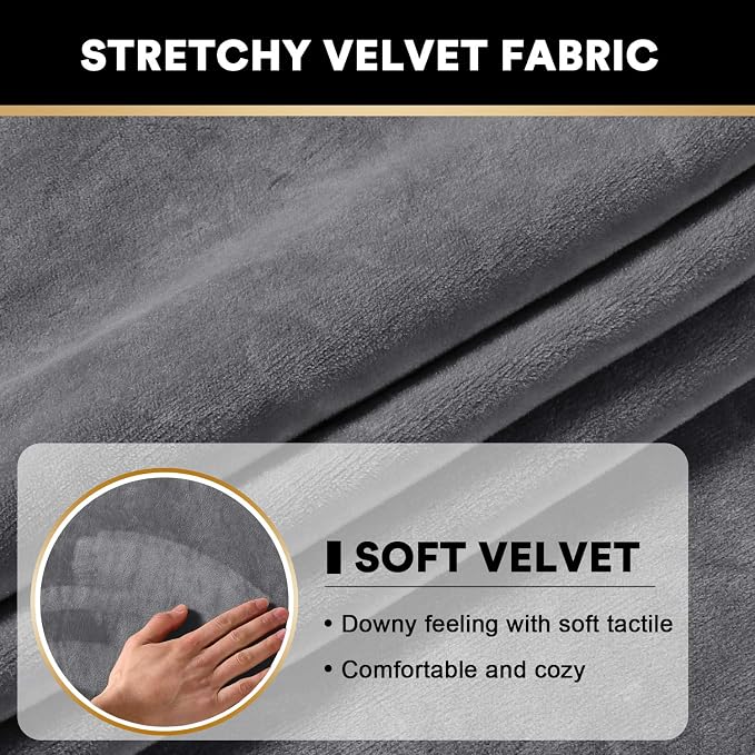 PrinceDeco Stretch Sofa Cushion Covers for Couches and Sofas,Soft Velvet Couch Seat Covers, Sofa Covers Washable, Seat Cushion Cover for 3 Couch Sofa Pet Friendly - Grey, Each Width Up to 29.5" - Image 4