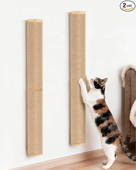 Aechonow 68" Wall Mounted Cat Scratcher,2Pcs of 34in Sisal Scratching Posts | Wood Cat Wall Scratcher,Cat Wall Furniture for Indoor Cats,Cat Wall Climber, Natural Sisal,Tall & Sturdy Corner Climbing Pole by Aechonow
