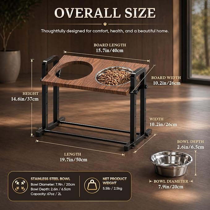 CZPET Elevated Dog Bowls, Angle&Height Adjustable, 2L Stainless Steel Bowls | Tilted Platform (0°, 7.5°, 15°) Dog Bowl Stand, Stable & Sturdy Metal Raised Dog Feeding Station, For Large Medium Small Dogs - Image 8