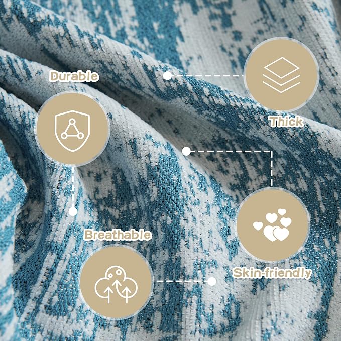 MEETSKY Boho Couch Cover for 2 Cushion Couch Sofa, Chenille Sofa Cover for Sectional Sofa, Modern Khaki Abstract Jacquard Sofa Covers Washable Sofa Slipcover for Pets Friendly, 91" X118",Blue - Image 4