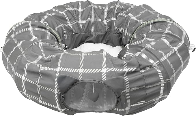 Kitty City Large Cat Tunnel Bed, 2-in-1 Zip-Together Cat Play Tunnel & Plush Nap Bed, Pop-Up Indoor Cat Toy with Hanging Toys, Collapsible Design - Grey by KittyCity
