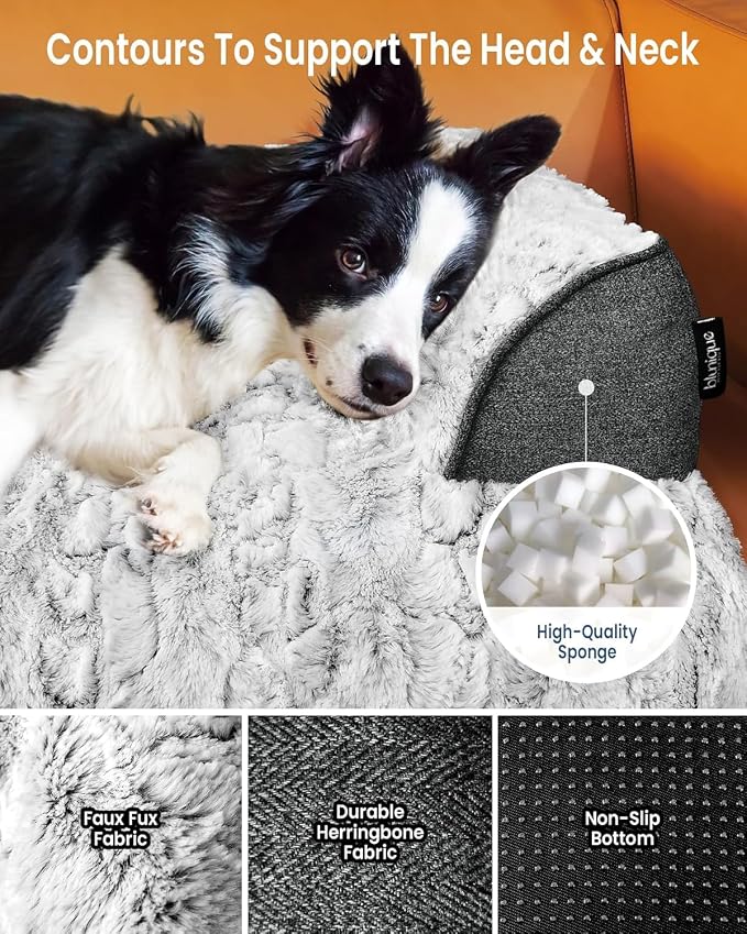 Calming Extra Large Dog Bed for Couch, 53 x 39.3 inch Removable Couch Cover for Dogs Washable, Non-Slip Fluffy Plush Dog Sofa Mat for Furniture Protector - Grey - Image 2