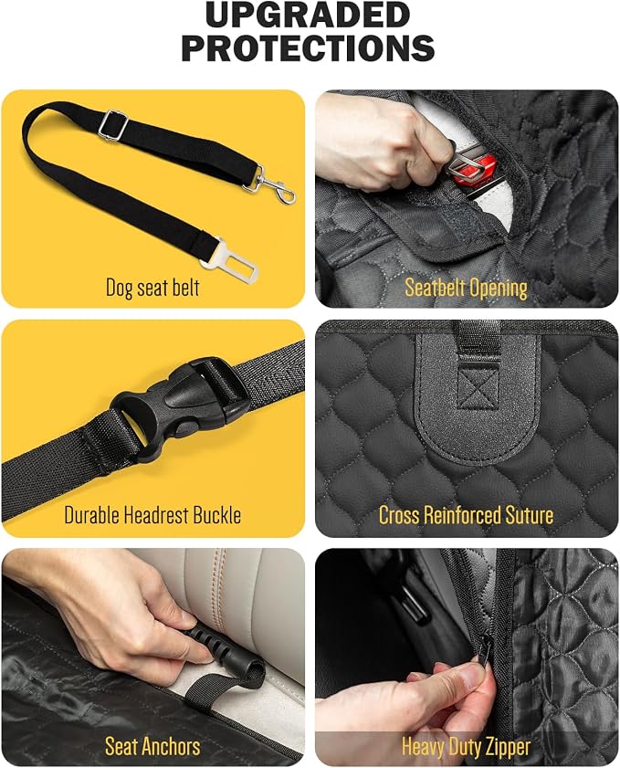 Dog Seat Cover for Back Seat, PU Dog Car Seat Cover Holds 420 lbs, Material Waterproof, Anti Scratch, Easy to Use and Clean, Hard Bottom Back Seat Extender for Dogs, Comfortable Car, SUV, Truck - Image 9