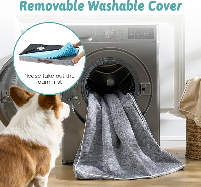 COZY KISS Cooling Orthopedic Dog Bed, Q-Max >0.5 Waterproof Egg Crate Foam Pet Bed with Removable Washable Cover, 36x27x3 Inch,Dark Grey - Image 7