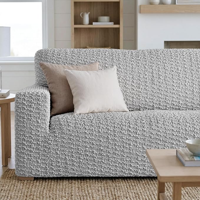 PAULTO BY GA.I.CO. Stretch Sofa Slipcovers – Soft Elastic Fabric Couch Cover for Armchair Loveseat 3-Seater & 4-Seater Sofa Cover – Non-Slip Furniture Protector Washable - Light Grey (86"-120" Wide) - Image 5