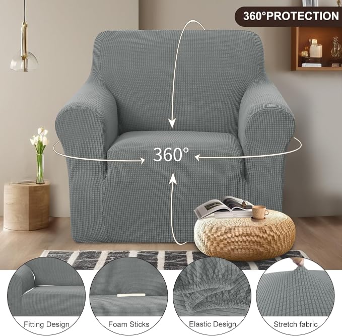 U-NICE HOME Stretch Recliner Chair Cover Armchair Slipcover, Grey | Furniture Protector, 1-Piece Chair cover, Washable, Pet friendly, Polyester Spandex Jacquard fabric - Image 3