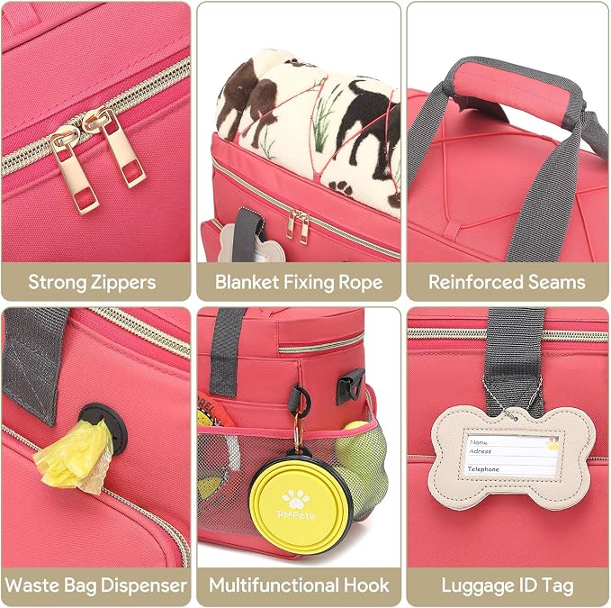 Multi-Function Pet Travel Bag - Ideal for Week Away/Overnight Trips - Cat & Dog Travel Accessories with Diaper Bag Style & Multiple Pockets - Image 5