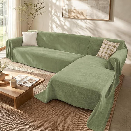 2 Pieces Sectional Couch Covers L Shaped Cover XXXL Light Sage | Thick Washable Fabric for L Shaped Sectional Sofa, Anti-Pet Hair, Stain & Wear Resistant, Easy Care & Installation by Unknown