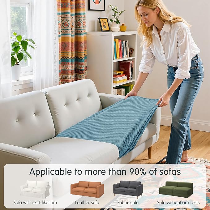 Hokway Stretch Couch Cushion Slipcovers Reversible Cushion Protector Slipcovers Sofa Cushion Protector Covers(Smokyblue,Small-2PC) - Image 4