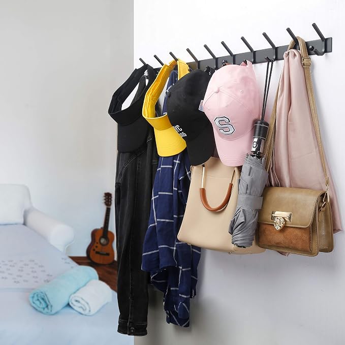 WEBI Coat Rack Wall Mounted,10 Hooks for Hanging Coats,30 Inch Hook Rack Hook Rail Coat Hanger Wall Mount for Backpack,Clothes,Jacket,Black - Image 3