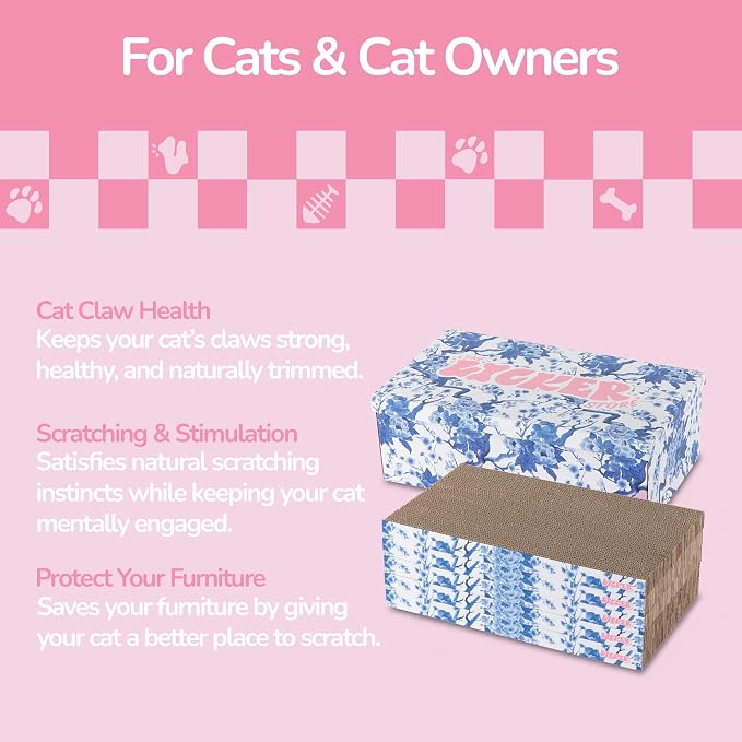 Naomi 18" x 10" Reversible Corrugated Cardboard Cat Scratcher Pads with Catnip, 5-Pack, Blue/White Chinoiserie Modern Furniture Protector CSR1009F - Image 5