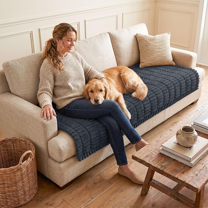 hyha Couch Cover for Dogs, Washable Non Slip Plush Flannel Sofa Protector | Thick Flannel, Silicone Anti-Slip Backing, Pet Hair & Scratch Protection, Fits Sofa & Loveseat (35.4" x 63") - Image 2
