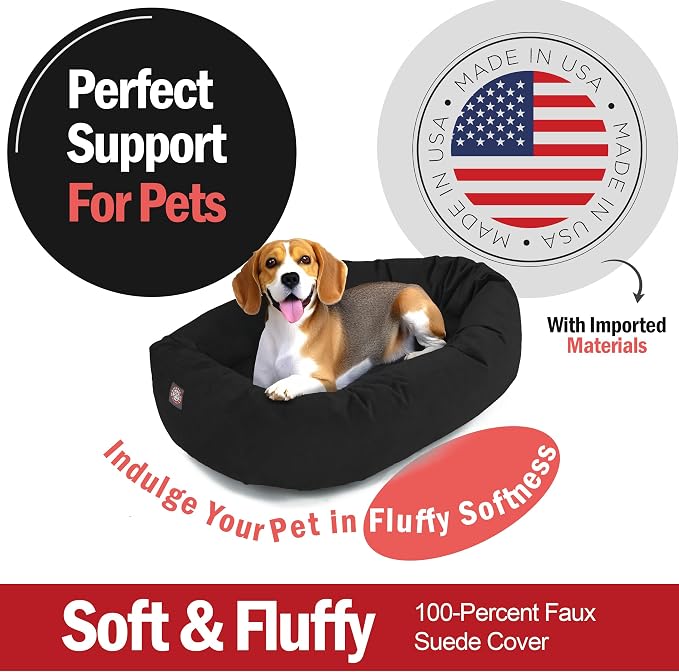 Majestic Pet 32 Inch Suede Calming Dog Bed Washable – Cozy Soft Round Dog Bed with Spine Support for Dogs to Rest their Head - Fluffy Donut Dog Bed 32x23x7 (Inch) - Round Pet Bed Medium – Black (2025) - Image 2