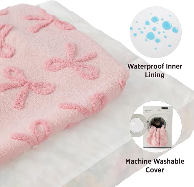 LE SURE Cute Aesthetic Dog Bed for Crate,Jacquard Thick Pet Pillow 35x22 | Shredded Chopped Foam, Jacquard Modern Plush Crate Cushion Gift Idea, Waterproof Washable Cover, Nonslip Bottom, Bow Pink - Image 4