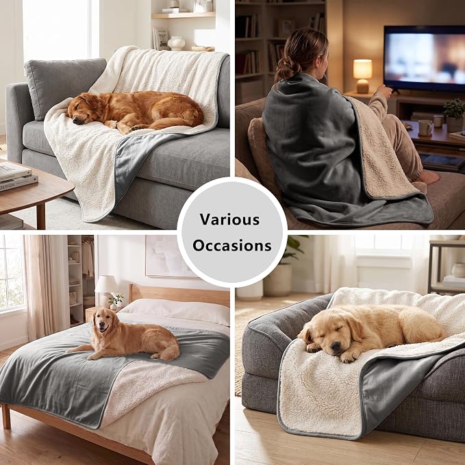 Waterproof Blanket for Dogs - Pet Throw as Furniture Protector | Cozy Sherpa & Smooth Velvet, Reversible and Machine Washable, for Couch and Bed, 86"x90", Dark Grey - Image 6