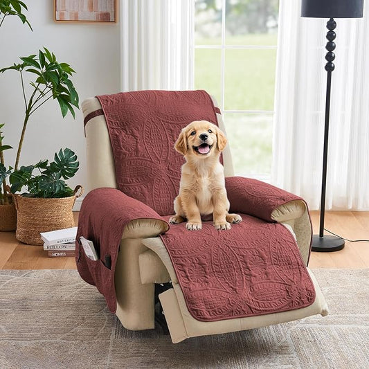 Red Quilted Recliner Chair Covers, Waterproof Medium Chair Covers, Lazy Boy Chair Covers, Pet Friendly Recliner Slipcover for Dogs Cats, Washable Furniture Protector (Recliner 26", Red) by Pamhaven
